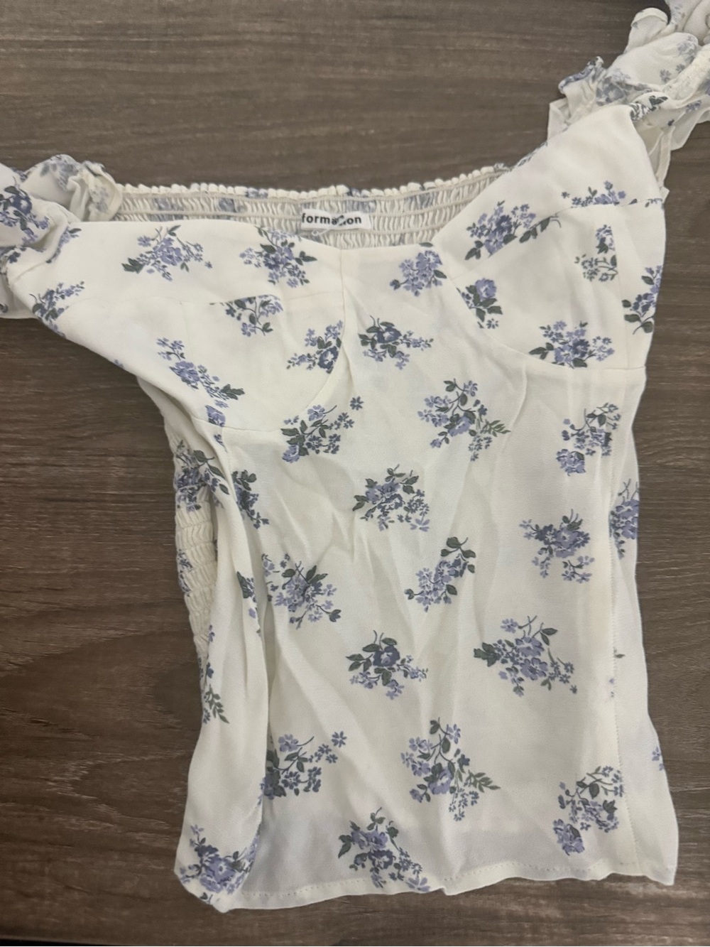 Reformation Cream Top with Lavender Floral Print and Puff Sleeves - Picture 4 of 5